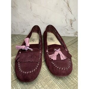 UGG Womens Lizzy Moccasin Suede Leather Tassels Slippers Plum Purple Size 7‎